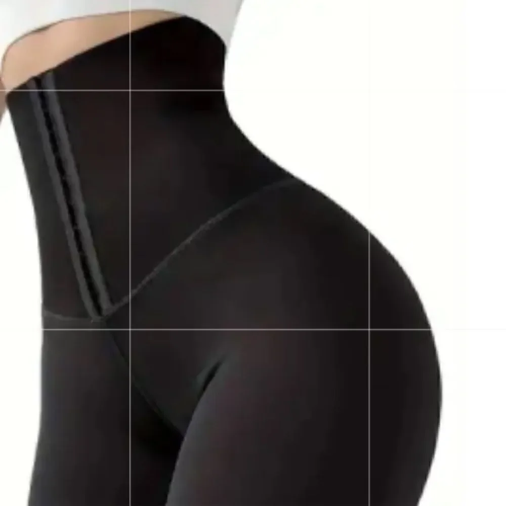 High Waist Skinny Black Leggings with 3 levels of sculpting hook and eye closure